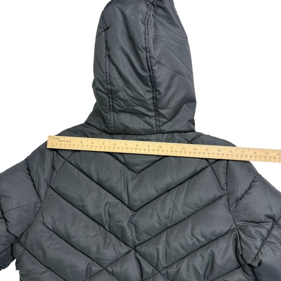 Women’s Reversible Hooded Winter Coat Puffer Jacket Black/White Faux Fur Size L - Picture 11 of 13